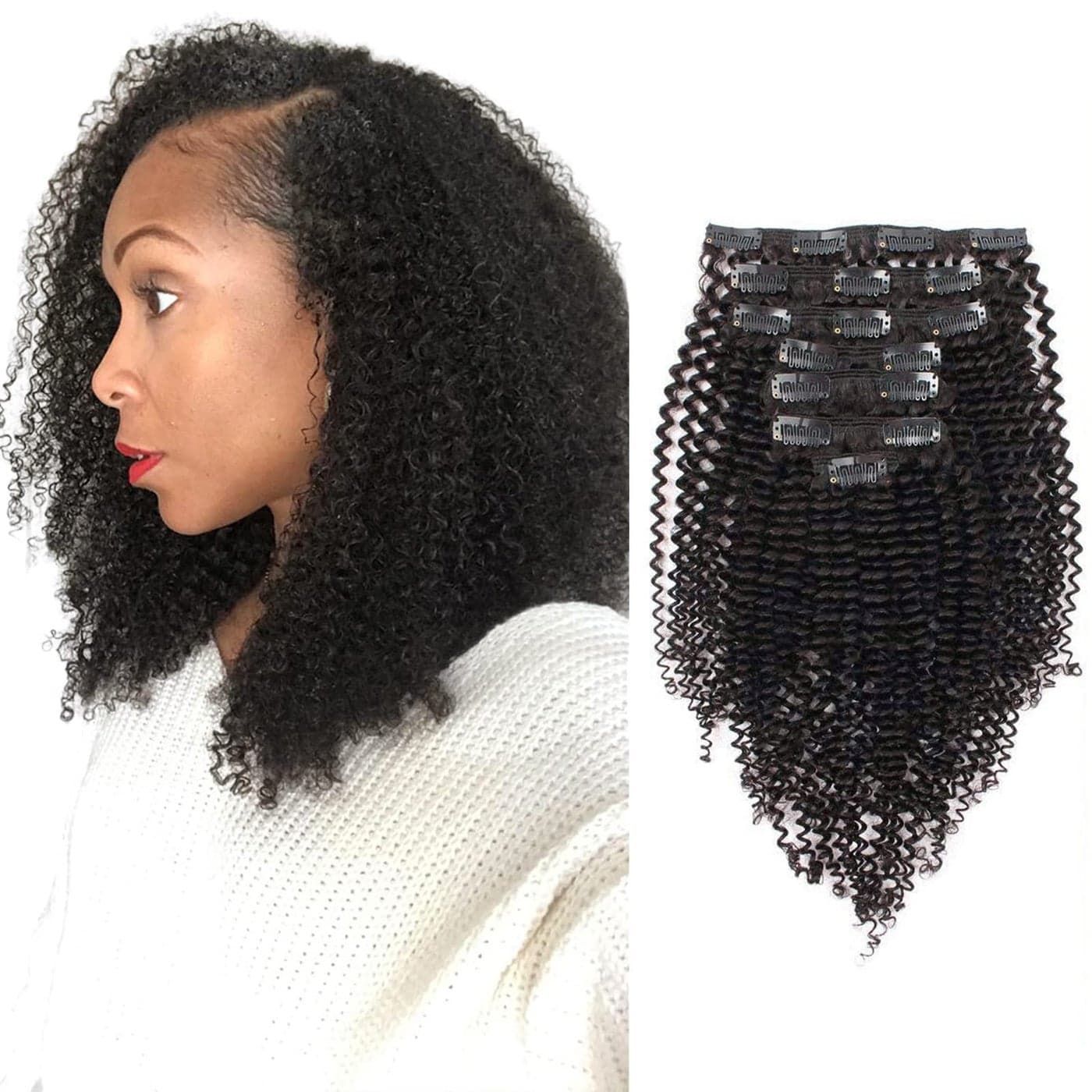 ABH AMAZINGBEAUTY HAIR Kinkys Curly Clip in Hair Extensions 3C and 4A Double Wefts Real Remy Human Hair Curly Clip ins for African Americans 120 Grams 1B Natural Black 10 Inch