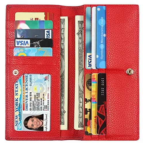 Lavemi Ultra Slim Thin Leather Women Wallet RFID Blocking Credit Card Holder Bifold Long Ladies Billfold (Red)