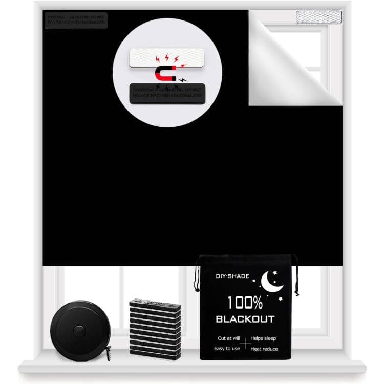 100% Blackout Blind Magnetic Window Cover 118 x 57Inch,No Drill,Cut Any Size/Shape,Portable Black Out Shades Curtains for Nursery Bedroom,Rv,Media Room with Magnetic Closure