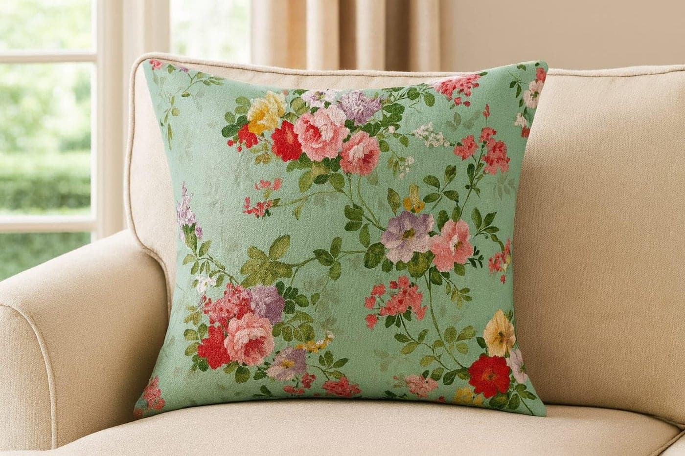 Amaze ATTIRESJute Cushion Cover 18x18 Inch – Set of 6 Decorative Throw Pillow Covers for Sofa, Couch or Bed – Designer Printed Square Cushion Covers – Home Decor (Green)
