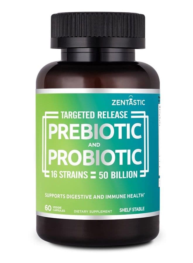 Probiotics & Prebiotics Supplement - 50 Billion CFU - for Men & Women's Immune & Digestive Health - 16 Strains - Shelf Stable - 60 Delayed Release Veggie Capsules