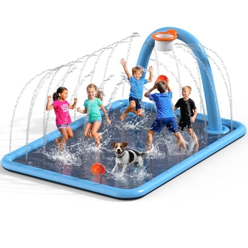 Octaplay Splash Pad for Kids Dogs 102x87 Large Sprinkler Pad Water Toys with Basketball Hoop Thickened NonSlip Splash Mat Foldable Play Pool Outdoor Summer Toys Ages 412 102 Splash Pad