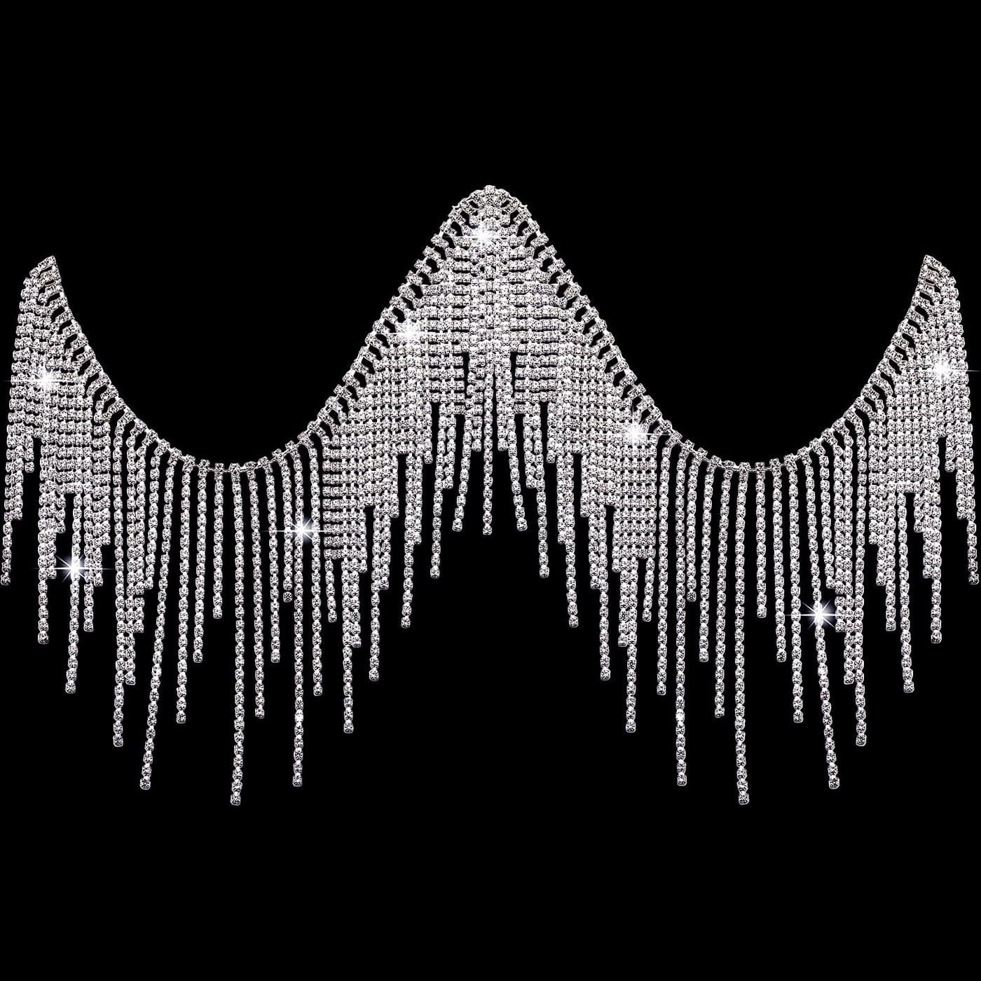 Rhinestone Fringe Belt Beaded Ribbon Diamond Tassel Chain for Jeans Clothing Accessories DIY Decoration05 YardSilver