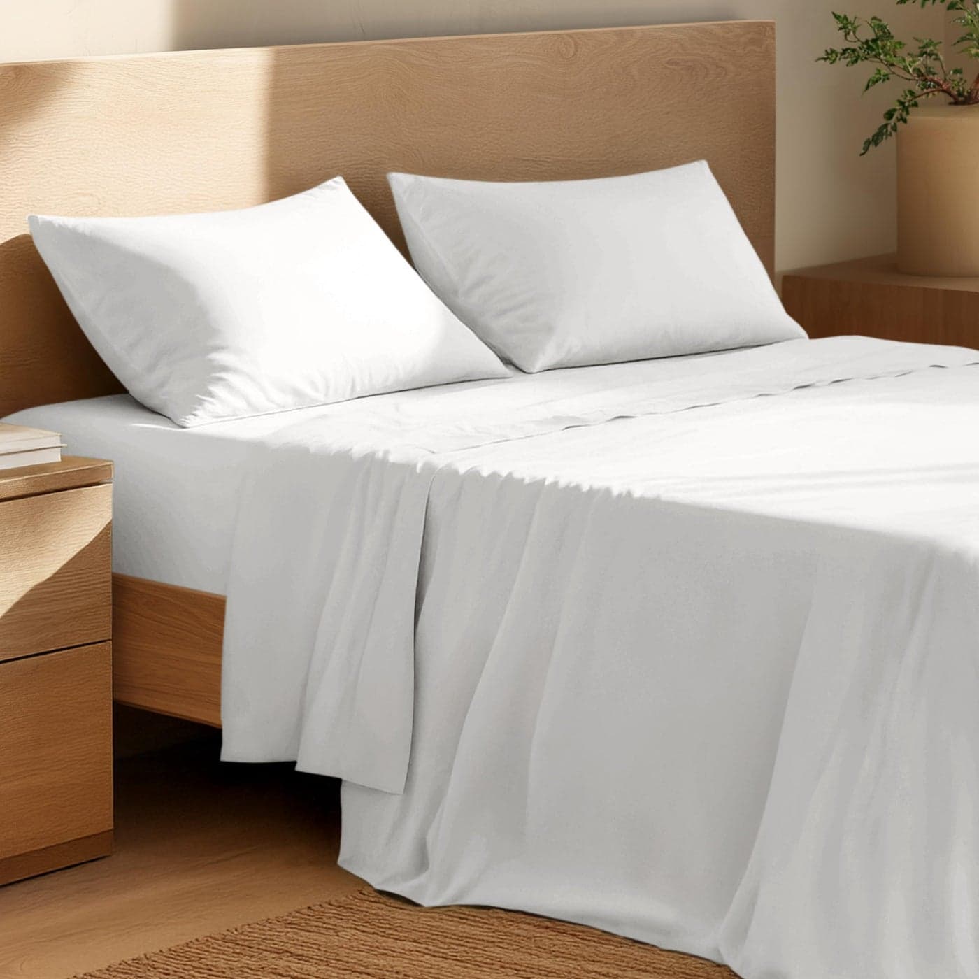 Bare Home 100 Organic Cotton Queen Sheet Set Crisp Percale Weave Lightweight Breathable Bedding Sheets Pillowcases Queen White