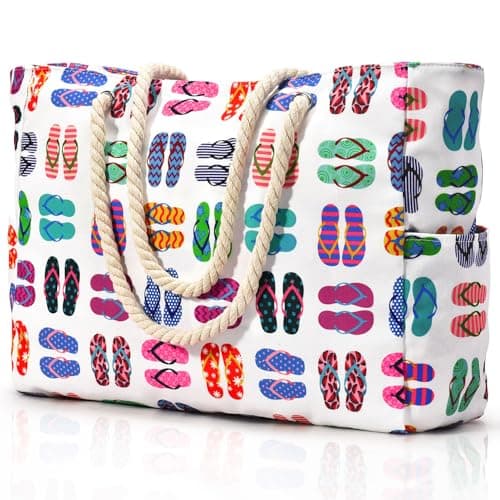 Becokan Beach Bags for Women Large Waterproof Sandproof Beach Tote Swim Pool Bag with Zipper