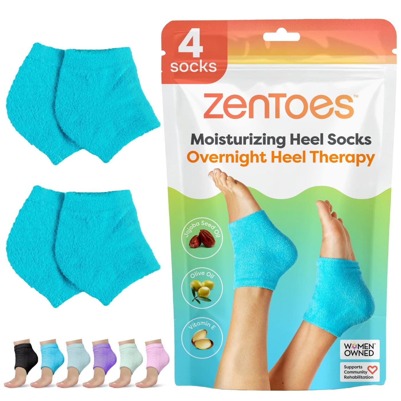 ZenToes Moisturizing Socks for Cracked Heel Treatment Vitamin E Olive Oil and Jojoba Oil Infused Heel Socks to Soften and Hydrate Fuzzy Blue Regular