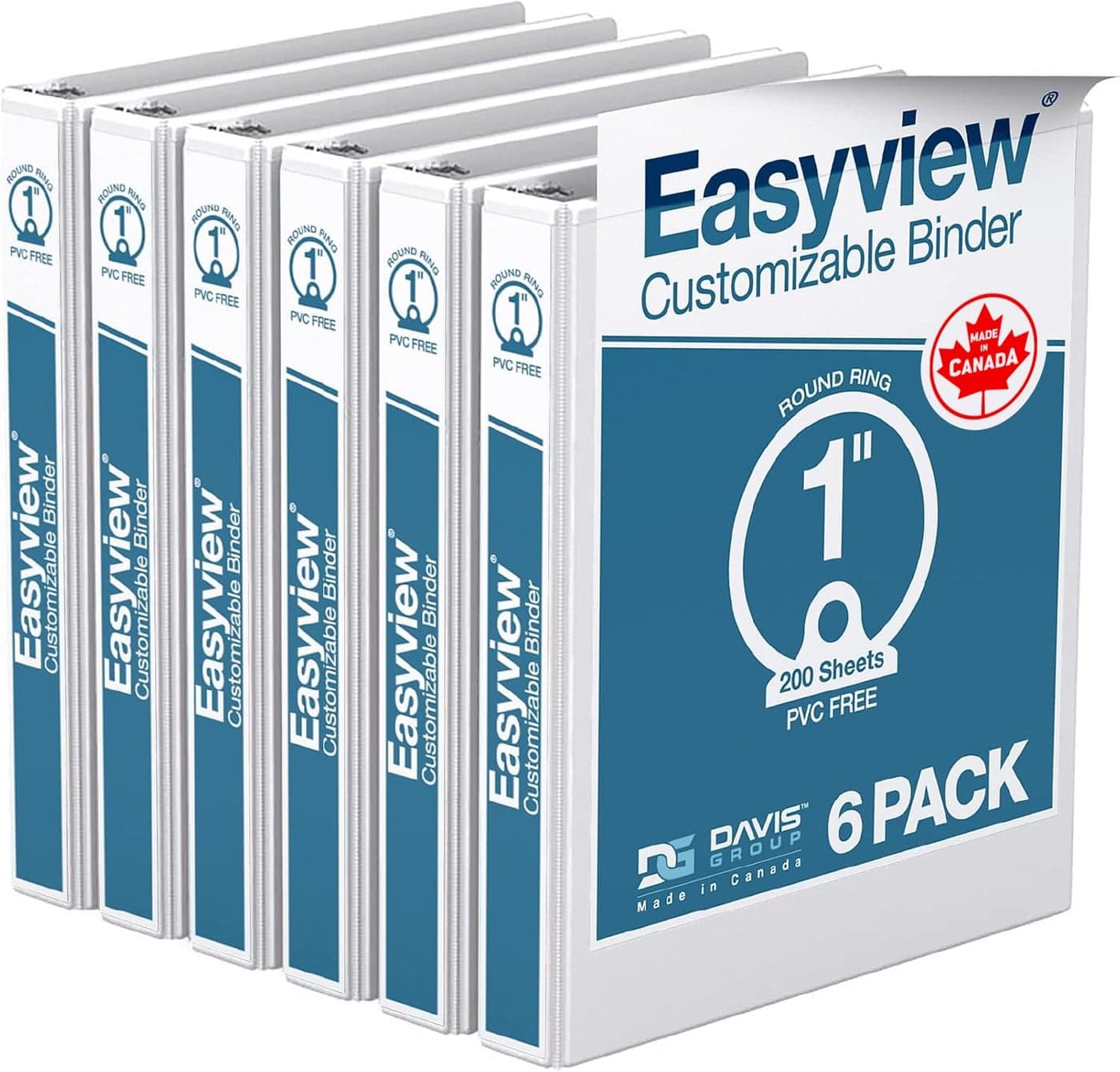 Easyview Premium 3Ring Binders with ClearView Covers and Round Rings Binders for School or Office 1 Inch Pack of 6 White