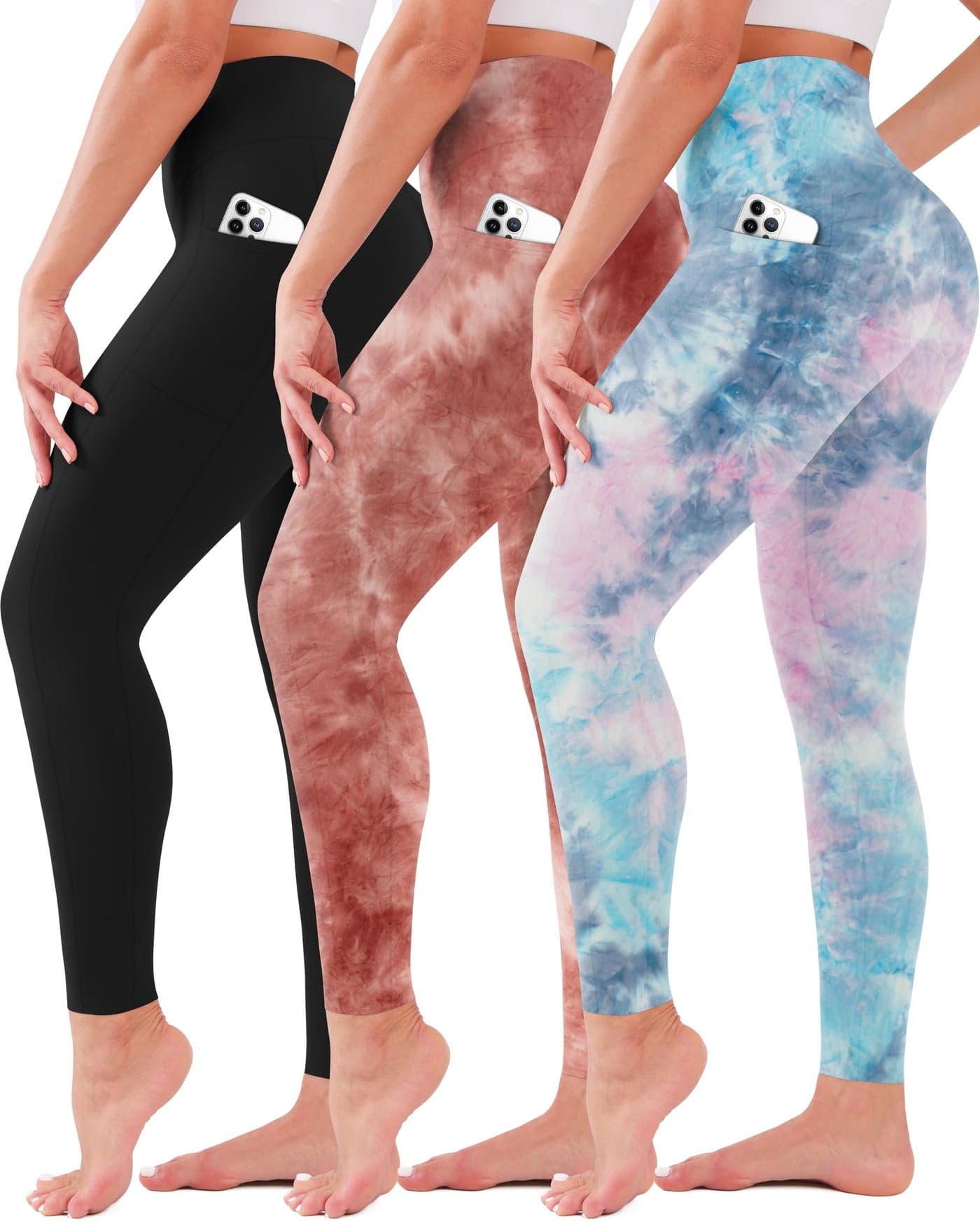 SUNCLOVE 3 Pack Leggings with Pockets for Women High Waisted Tummy Control Soft Yoga Pants Womens Workout Gym Leggings