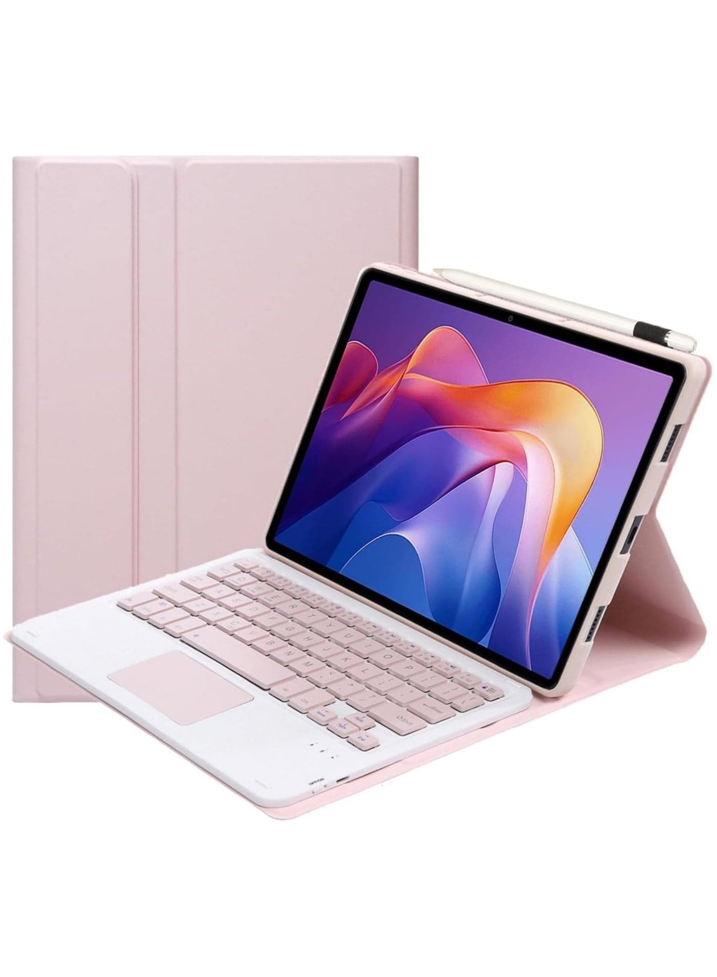 Arabic and English Keyboard Case for Xiaomi Redmi Pad 2 11-inch 2025 Model, Leather Cover with Detachable Wireless Bluetooth Touchpad Keyboard and Pencil Holder