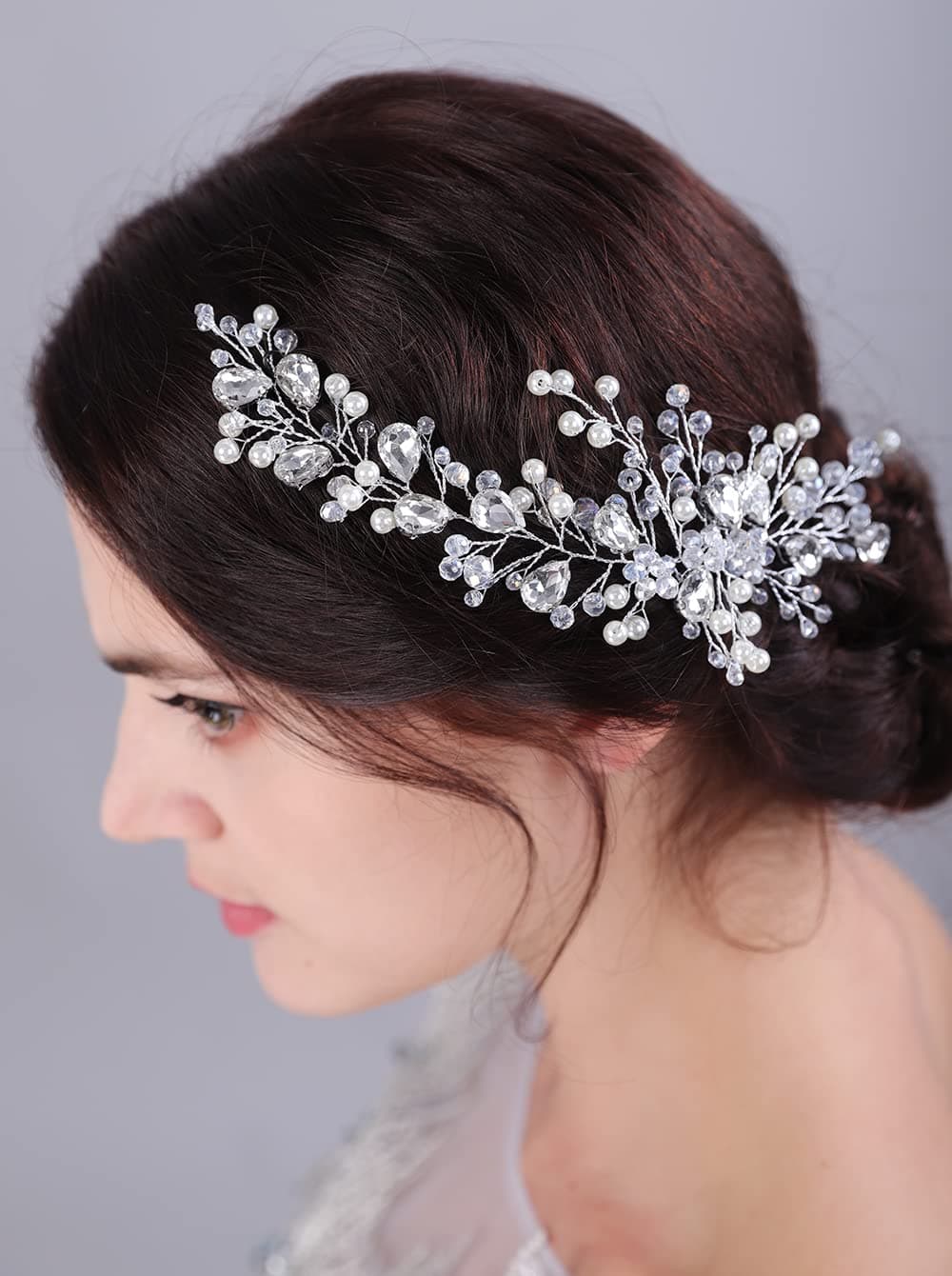 JWICOS Bride Wedding Hair Vine Pearl Bridal Hair Piece Crystal Wedding Hair Accessories Long Headband for Women and Girls green