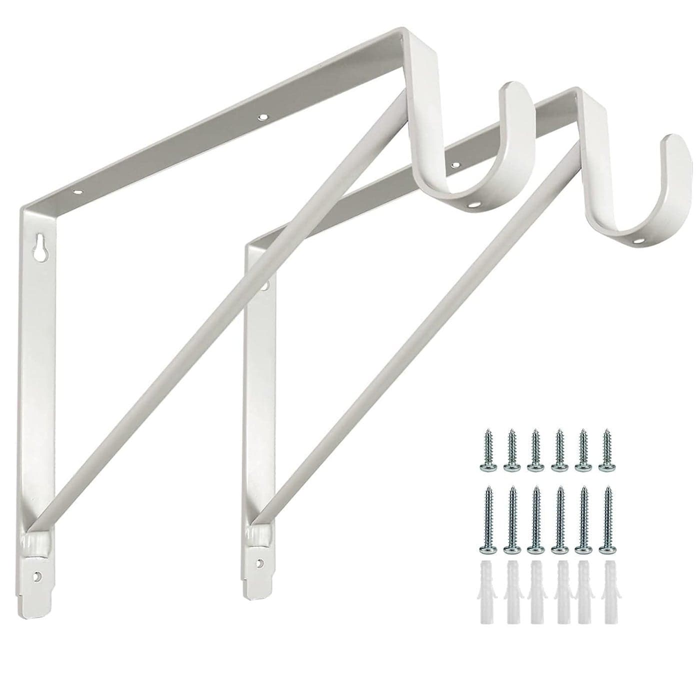 2 Pack Heavy Duty Closet Shelf and Rod BracketsShelf Brackets ClothesCloset Shelves Bracket with Rod Shelving Supportwith Screws White