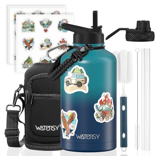 64oz Insulated Water Bottle (Cold for 48 Hrs),BPA Free&Leak Proof,Half Gallon Stainless Steel Water Flask,Water Jug with Straw Spout Lids for Gym,Hiking,Camping,Gradient Blue