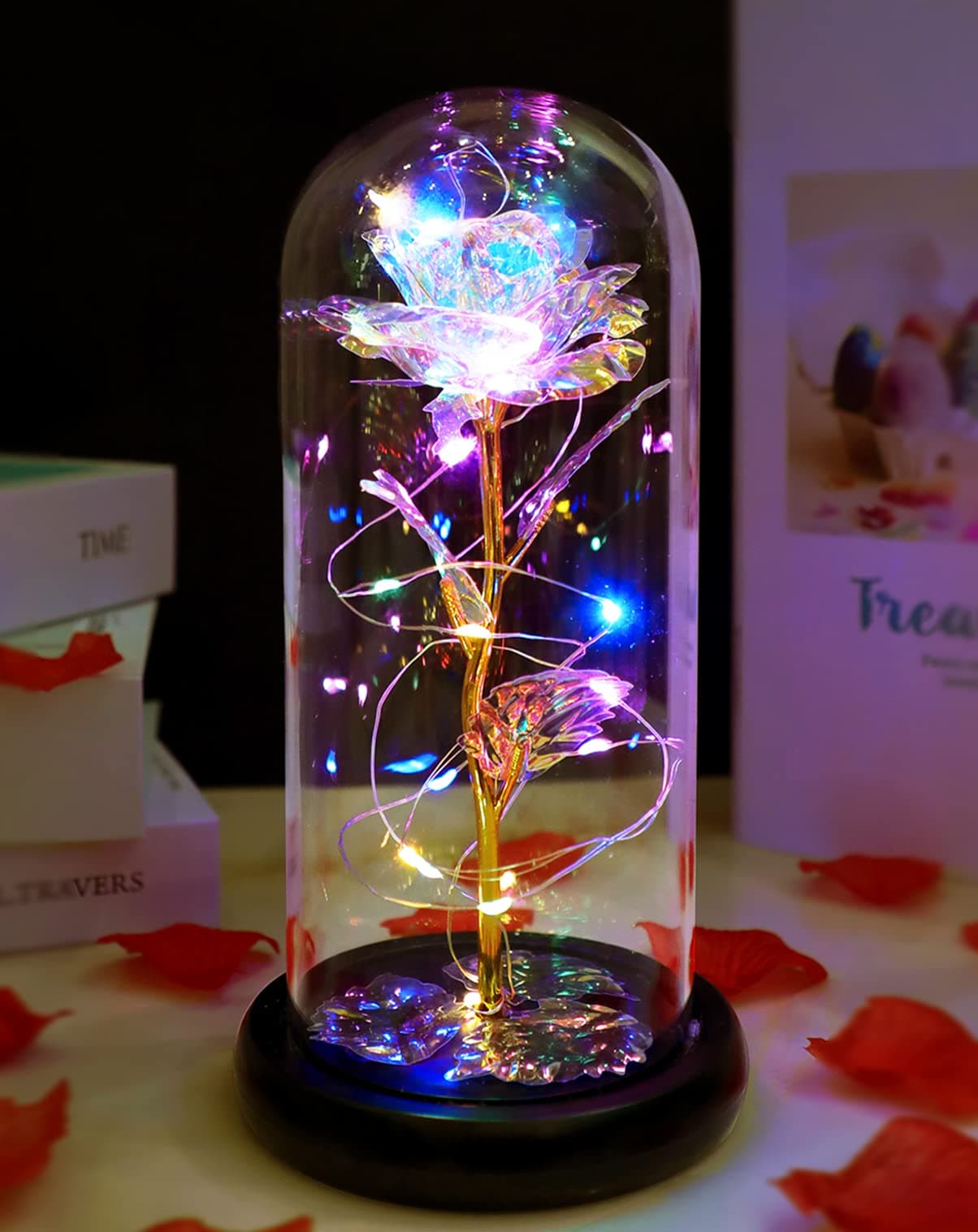 Fvawe Plastic Birthday Gifts for Mom, Gifts for Girlfriend, Colorful Galaxy Flower Rose Gift for Women Wife, Wedding, Christmas, Birthday, Thanksgiving Gift for Her, Romantic for Wife Women