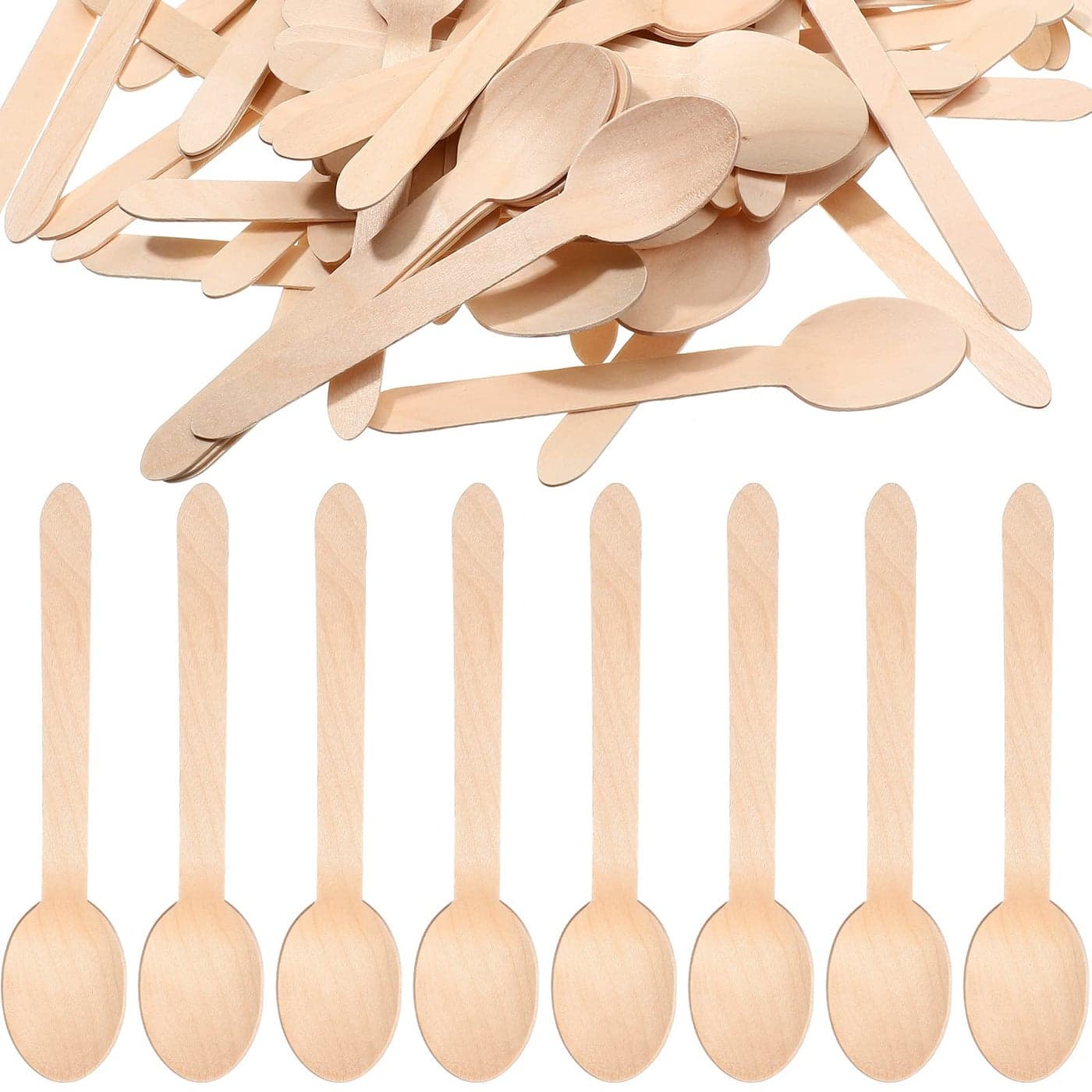 Zubebe 500 Pack Wooden Spoons Disposable 63 Inch Wooden Plain Cutlery Spoons for Eating Soup Coffee Chocolate Ice Cream Cake Dessert Party Small Utensils