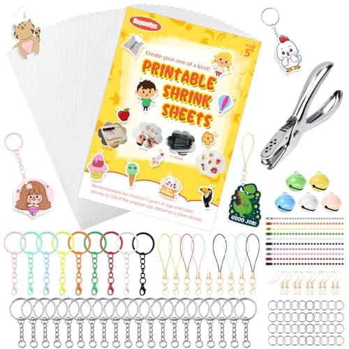 Hayunfiys Shrinky Plastic Sheets Kit Shrink Paper Keychains and Open Iron Ring for Kids DIY Creative Craft Marking 181 PCS
