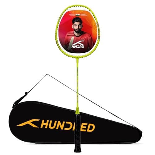 Hundred Aluminium Powertek 200 Badminton Racket with Full Cover (95G, Neon Green)