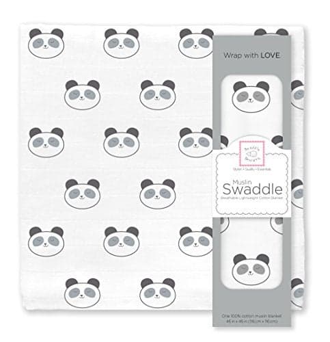 SwaddleDesigns Cotton Muslin Swaddle Blanket, Receiving Blanket for Boys & Girls, Best Shower Gift, 46x46 inches, Black Panda
