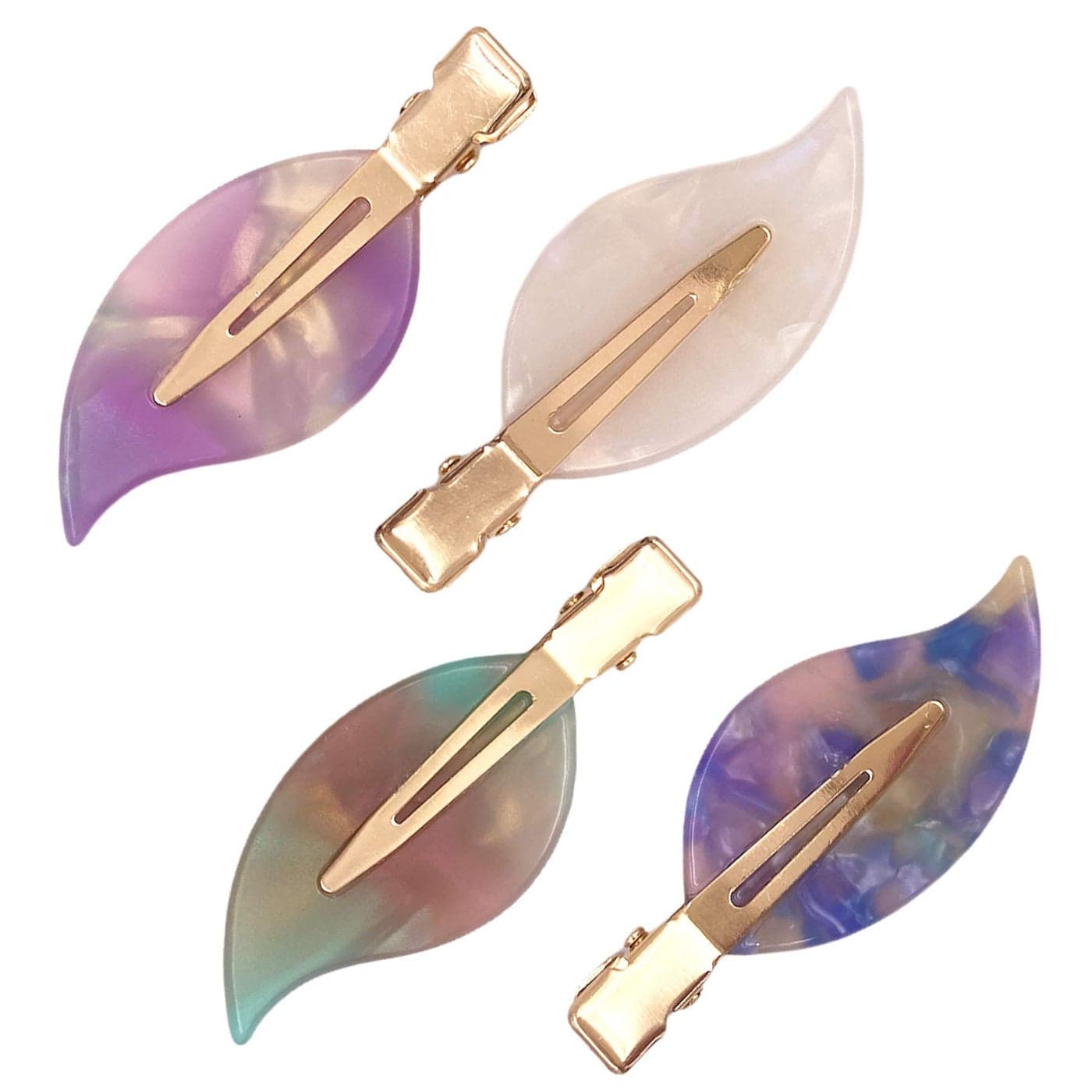 4PCS No Crease No Bend Flat Resin Oak Leaf Hair Bang Clips for Women Makeup