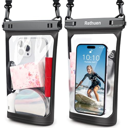 Large Waterproof Phone Pouch, 2Pack Floating Waterproof Bag for iPhone 17 16 15 Pro Max Galaxy S26 S25 S24 Ultra All Phones, Cell Phone Dry Bag for Beach Swimming Rafting Boating (Black + Black)