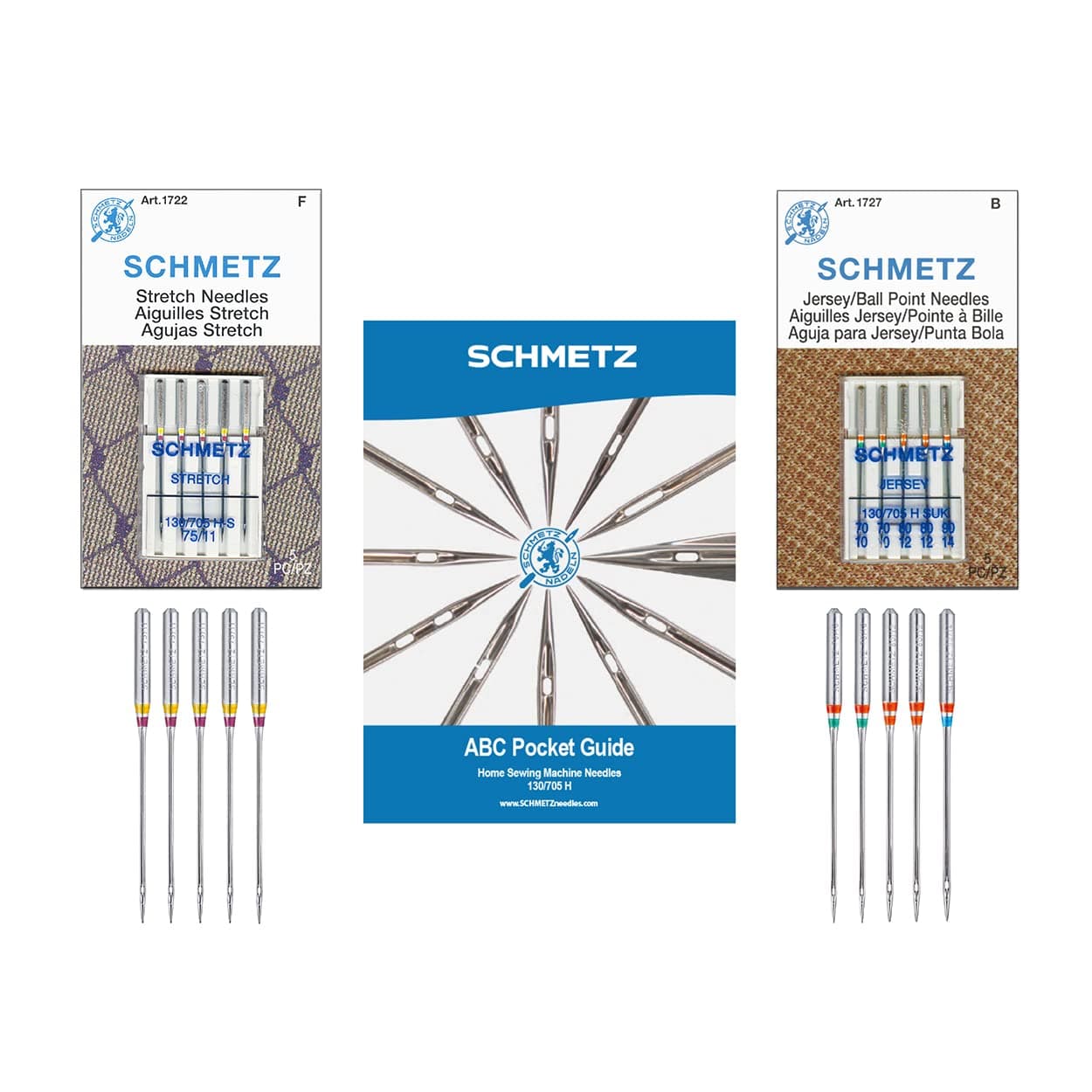 SCHMETZ Stretch and JerseyBall Point Sewing Machine Needle Combo Pack 10 Needles Total and 1 SCHMETZ ABC Pocket Guide