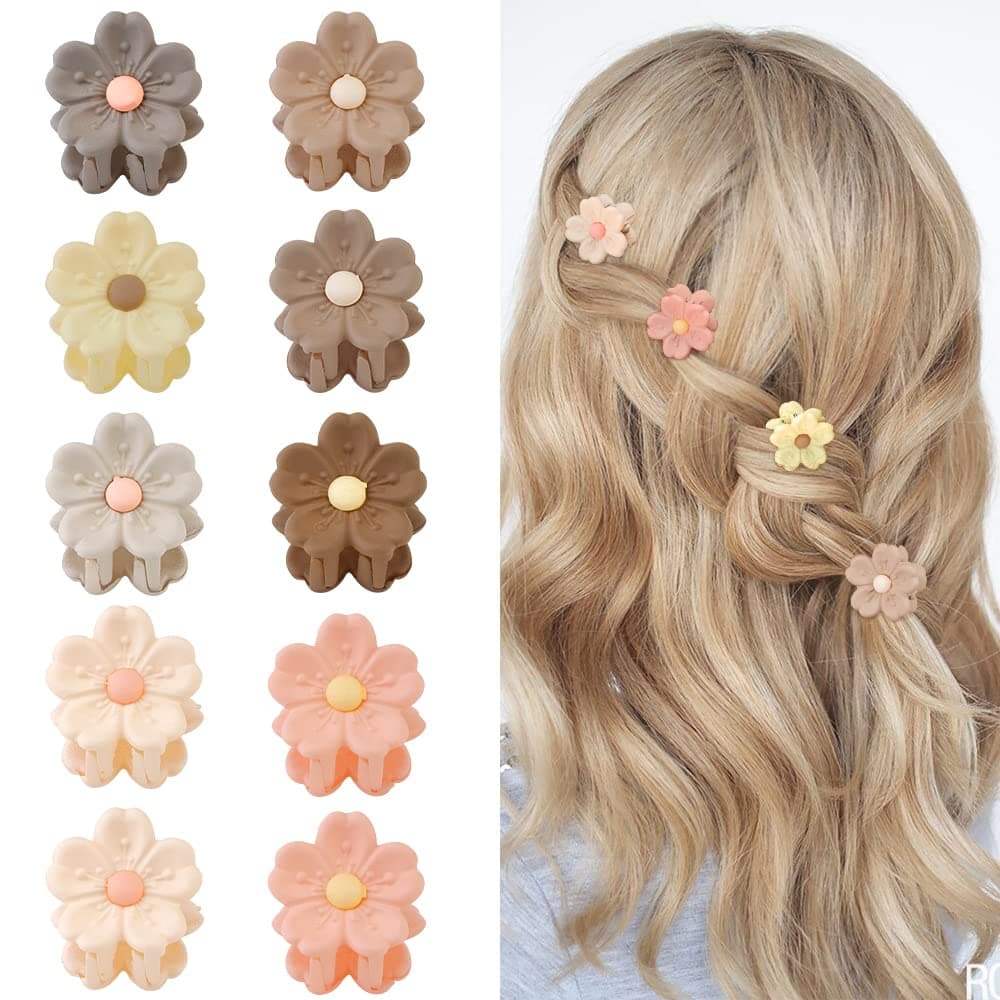 AHONEY Hair Clip 10Pcs Small Flower Daisy Hair Clips for Women Girls Mini Jaw Clips Strong Hold Hair Barrettes Cute Hair Decorations 077 inch Natural Color