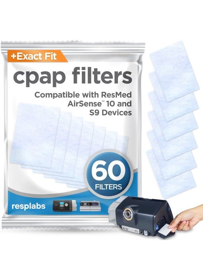 resplabs CPAP Filters Compatible with The ResMed AirSense, AirCurve 10, S9 Machine - Standard Filter, 60 Count