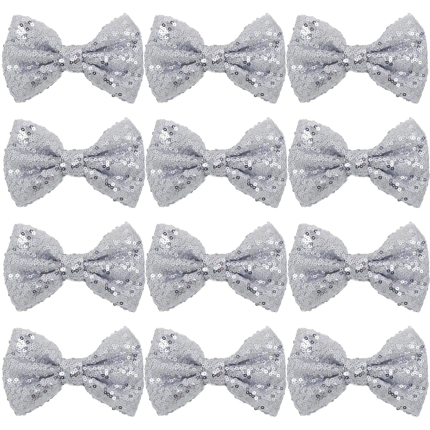 12 Pieces Sequin Bows for Girls 47 Large Cheer Hair Bow with Alligator Clips Hair Accessories for Kids Toddler Cheerleaders Teen Girls College Sports Silver