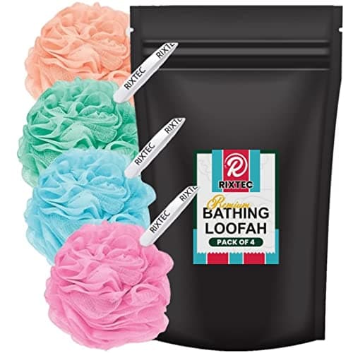RIXTEC premium Bathing Round Loofah for Men and Women (MULTI COLOUR) (PACK OF 4)