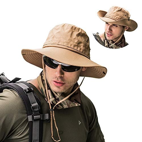Gustave Men's and Women's UPF 50+ UV Protection Wide Brim Waterproof Safari Sun Bonnie Hat (Khaki, Free Size)