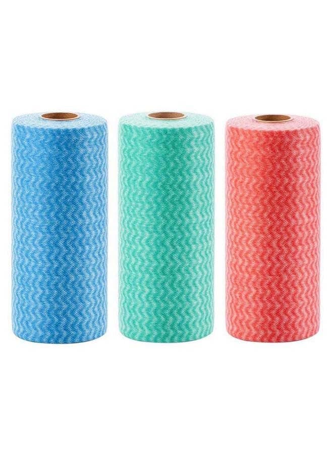 Pack Of 3 Kitchen Disposable Towels Roll Blue/Green/Red One Size