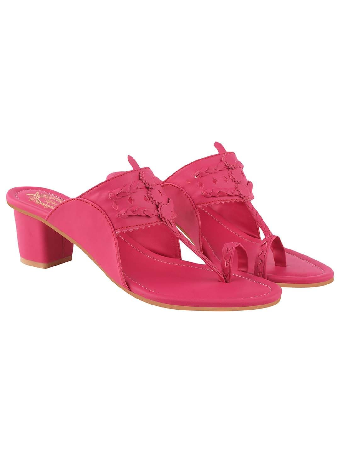 Shoetopia Women Pink Sandal Block Heel Comfortable Toe Ring Slip-On Ethnic Casual Daily Footwear EU38