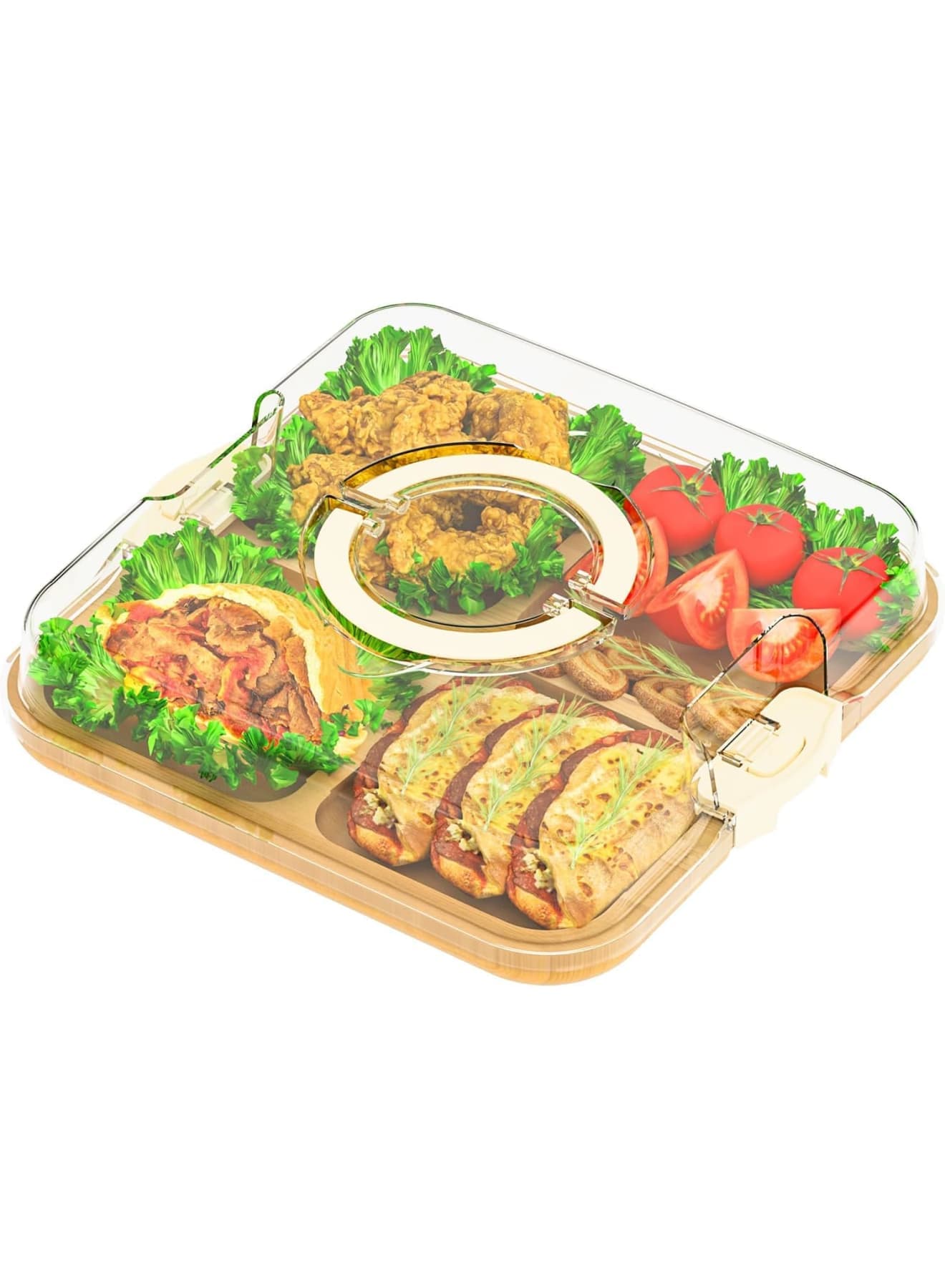 Charcuterie Board with Lid, Portable Cheese Board and Snack Tray with Clear Cover for Travel Kitchen Use, 4 Compartment Food Storage Cutting Board for Parties Housewarming Gifts for Women, White