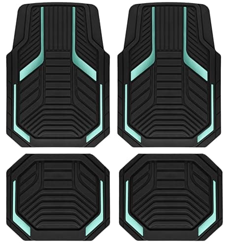 PIC AUTO Heavy Duty Rubber Floor Mats Mint Aluminum Film Car Mats Set Front and Rear Car Mats with AntiSlip Backing All Weather Protection TrimtoFit for Automotive SUV Sedan Van