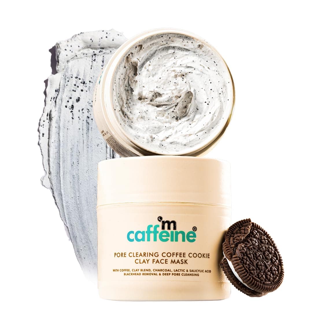 mCaffeine Pore Cleanse Coffee Cookie Detan Face Mask 9 AHA BHA 3 Charcoal Beads Coffee Clay Mask Reduces Blackheads 10 mins Charcoal Face Pack Detan Pack for All Skin Types 100g