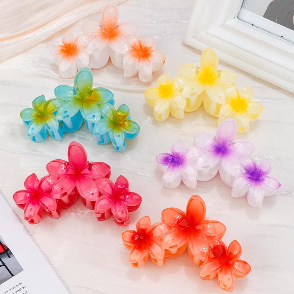 Ahoney 6PCS Flower Claw Clips Cute Hair Clips for Women Strong Hold Arcylic Nonslip Hawaiian Flower Hair Clips Beach Hair Accessories for Women Girls Holiday Gifts Hawaiian