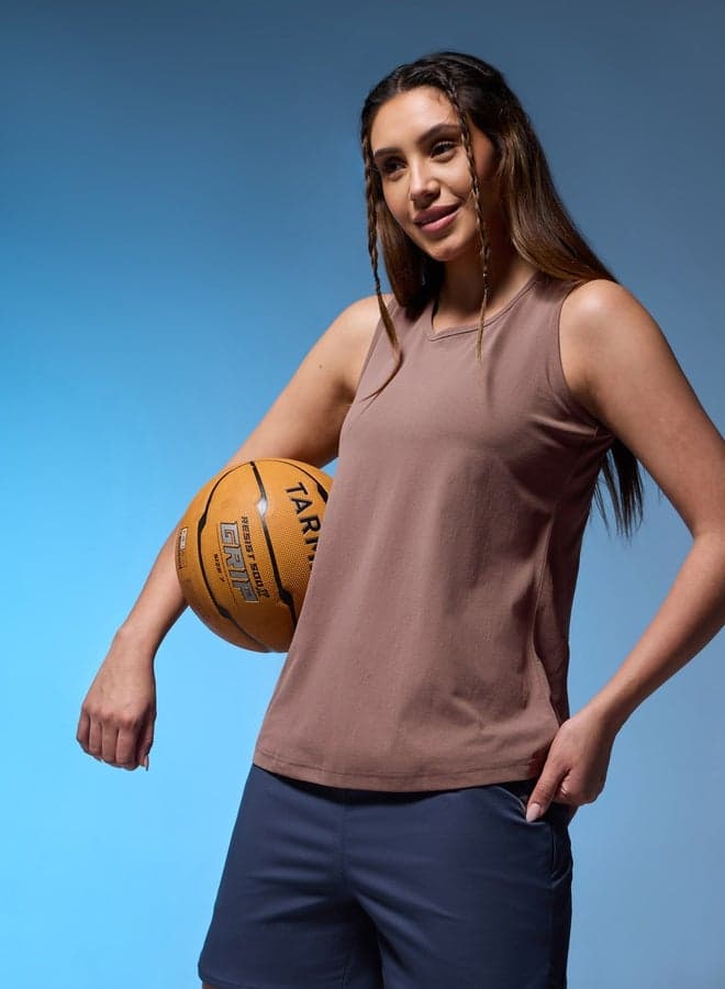 Technosport Women Solid Slim Fit Round Neck Tank