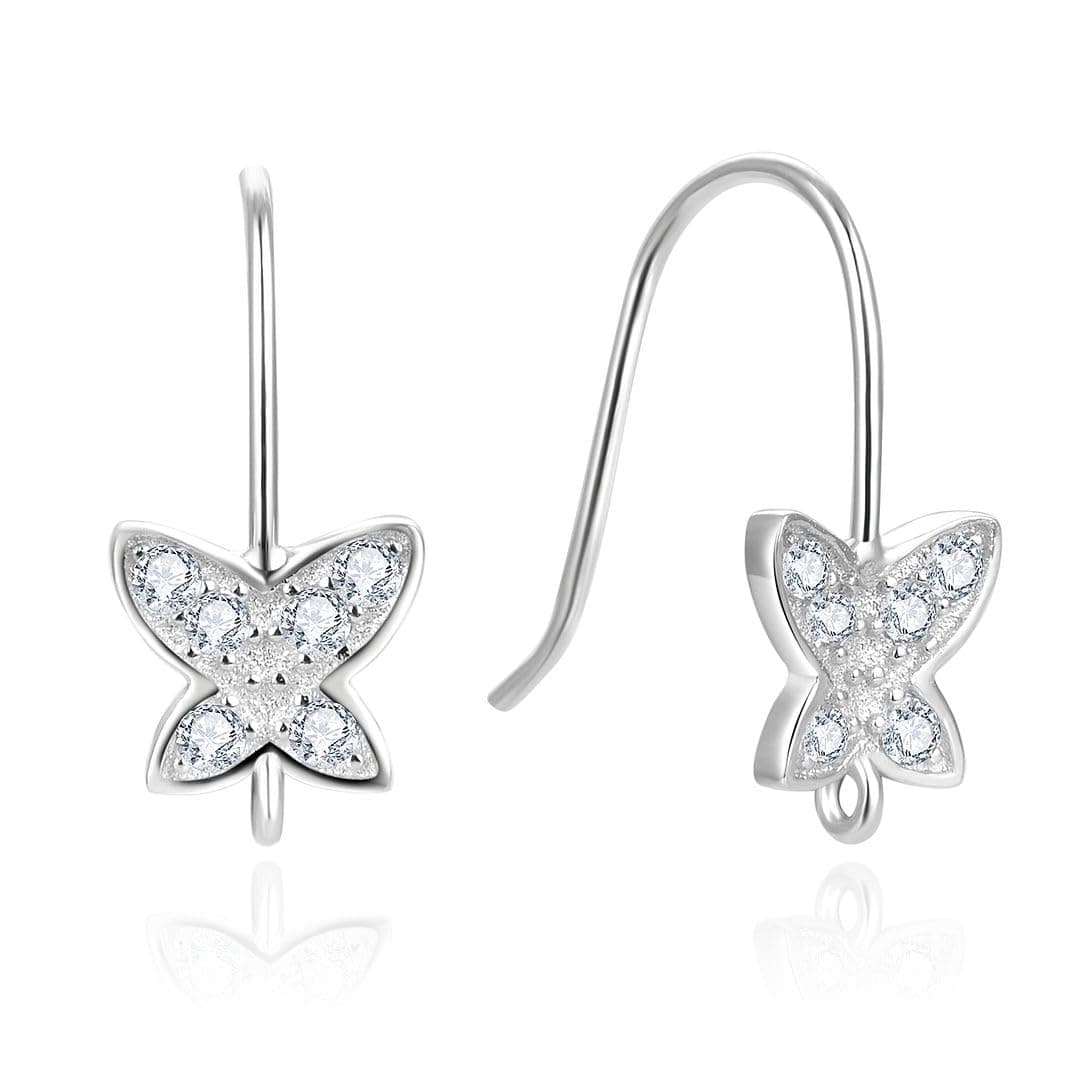 2 Pairs Adabele Authentic 925 Sterling Silver Butterfly Fancy Fish Earring Hooks 19mm Cubic Zirconia CZ Tarnish Resistant for DIY Earrings Jewelry Making SS34