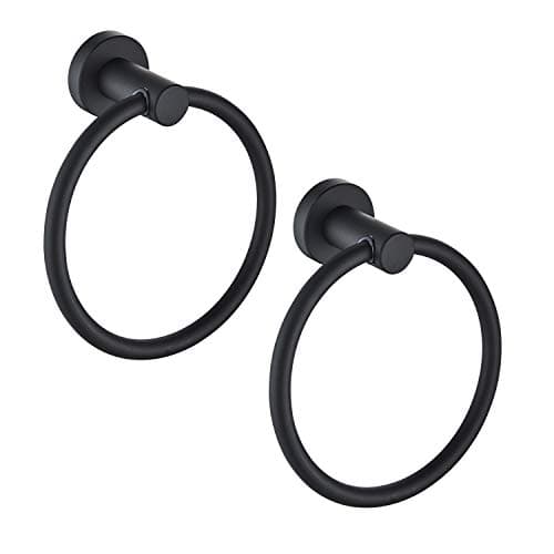 MARMOLUX ACC Matte Black Towel Rings (2 Pack) - Modern Hand Towel Holders for Bathroom Wall - Round Stainless Steel Bathroom Towel Racks - Black Towel Hangers for Bathroom - Towel Holder Bathroom