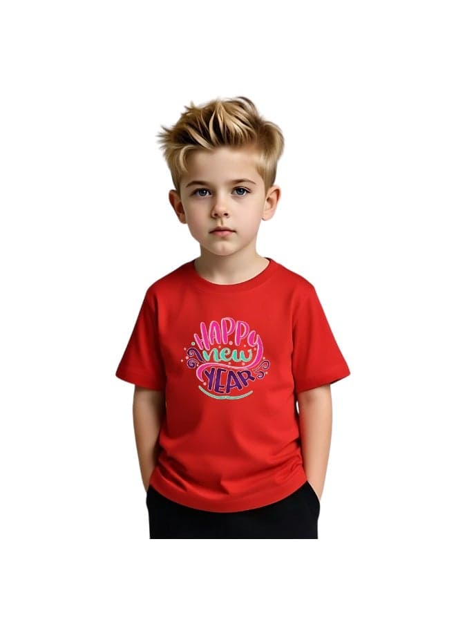 Happy New Year Kids T-shirt For Boys - Round Neck Short Sleeve Cotton Tshirt - Celebrate The New Year With Joy And Festivity - Gifts For Friends And Family — 9-10 YEARS