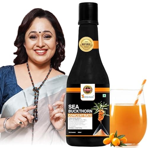 SRISHMA Sea Buckthorn Pulp Concentrate 500ml - 80 Glasses Cold-Pressed | Natural Vitamin C,Omega 3 6 7 9, Antioxidants | Immunity,Skin Glow& Gut Health Support | Herbal Juice Seabuckthorn Supplement