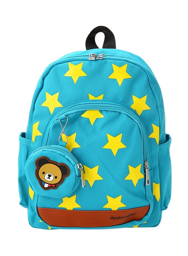 Blue and Yellow Canvas Backpack with Star Print Pattern