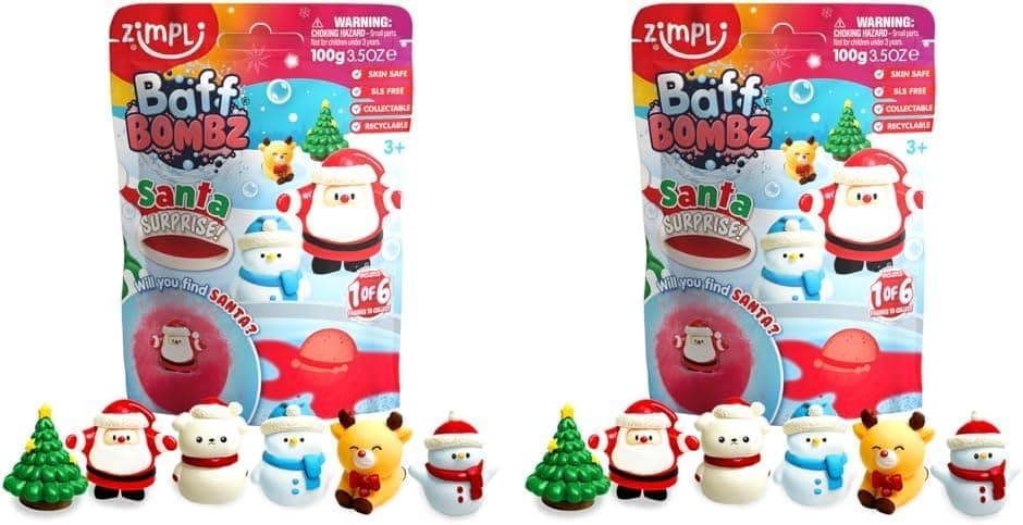 Zimpli Kids Large Santa Surprise Bath Bomb The Bath Bomb Contains 1 of 6 Surprise Christmas Toys to Collect Gift for Kids Xmas Present for Children Pocket Money Stocking Filler Toys Pack of 2