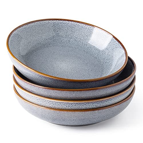 AmorArc 8.5'' Large Ceramic Pasta Bowls Set, 36oz Stoneware Bowls Set of 4 for Kitchen, Reavtive Glaze Bowls-Microwave, Dishwasher Safe for Pasta,Salad,Oatmeal -Blue