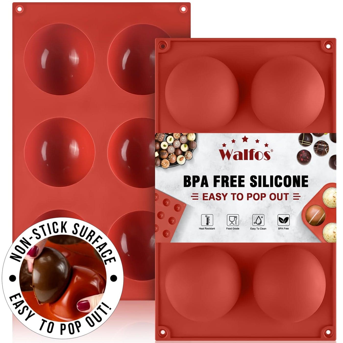 Large 6Cavity Semi Sphere Silicone Mold Half Sphere Silicone Baking Molds for Making Chocolate Cake Jelly Dome Mousse 2 Packs