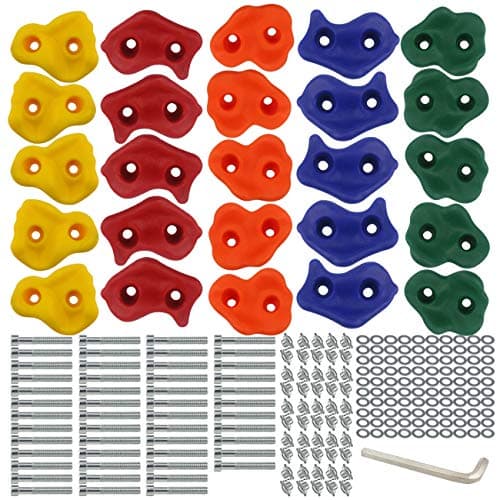 Ogrmar 25 PCS Rock Climbing Holds Set with Mounting Screws and Hardware for DIY Kids Indoor and Outdoor Play Set Use
