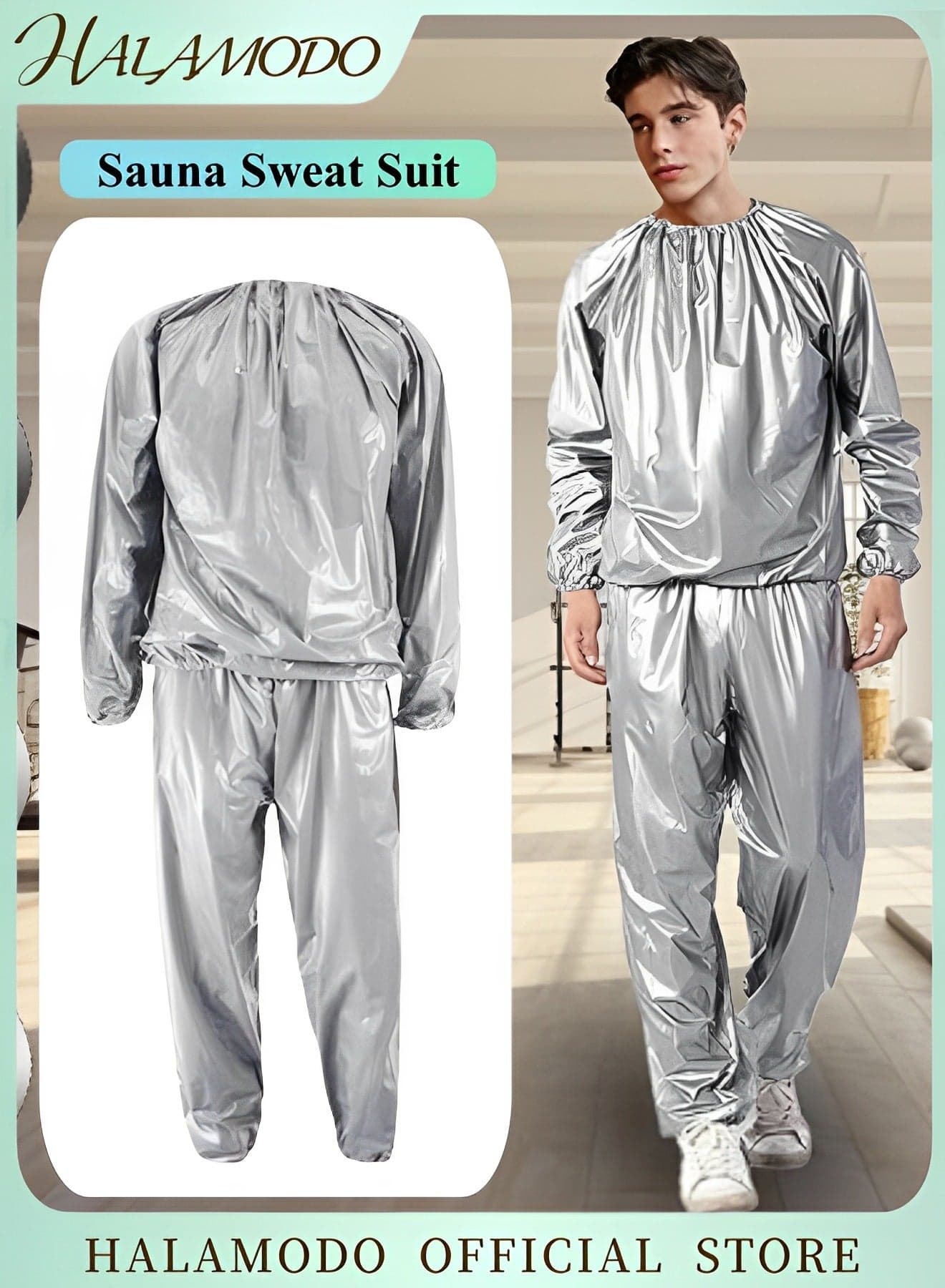 Sauna Sweat Suit Exercise Weight Loss Gym Fitness Workout Anti-Rip Heavy Duty Full-Zip Sauna Suit Fitness Exercise Gym Top Pant for Men Women