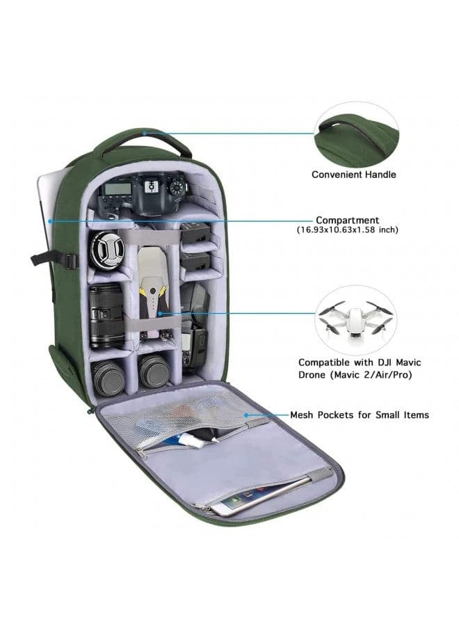 MOSISO Camera Backpack, DSLR/SLR/Mirrorless Photography Camera Bag 15-16 inch Waterproof Hardshell Case with Tripod Holder&Laptop Compartment Compatible with Canon/Nikon/Sony, Army Green