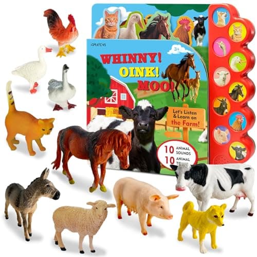 iGRATENS Farm Animals Figures Toys with Sound Books 10PCS Farm Animals for Toddlers Animal Sound Books with 10 Buttons Plastic Animals Farm Toys for Toddlers 35 Animal Lover Gifts for Kids