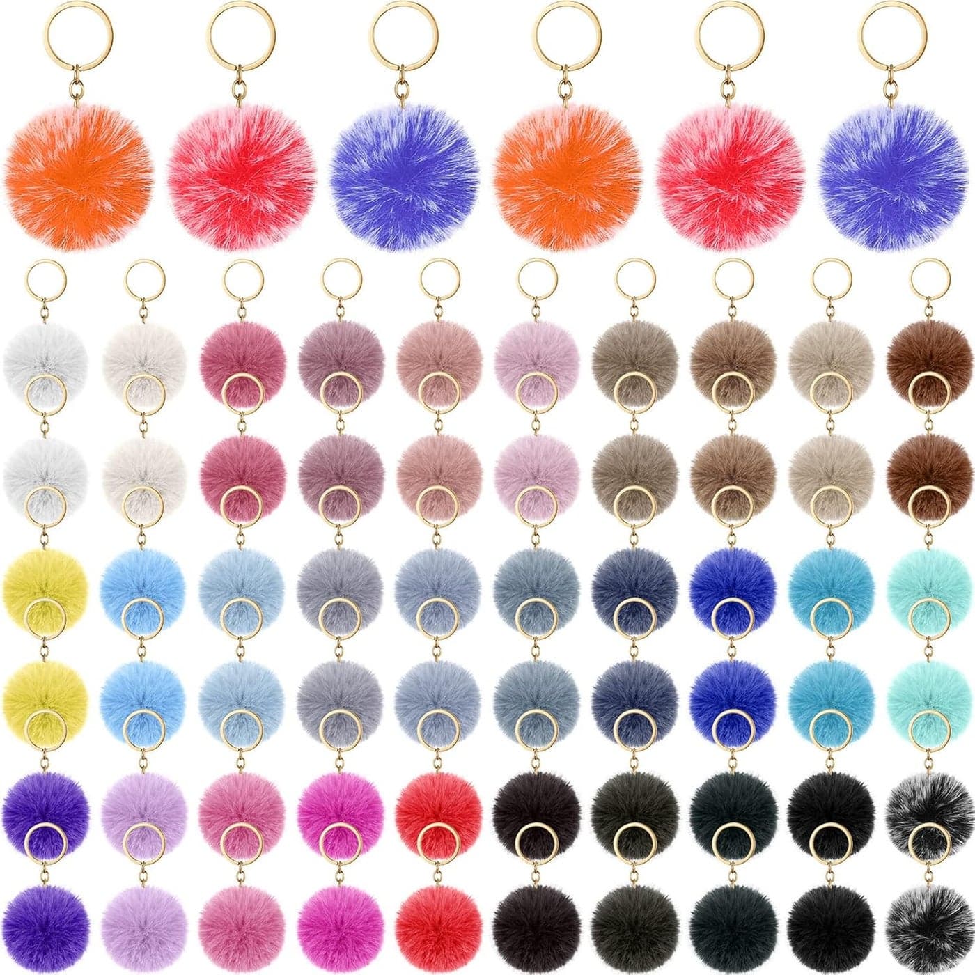 Hicarer 100 Pcs Colorful Pom Poms Keychain Bulk Fuzzy Ball Keychains Pompoms Keyring for Girls Women DIY Thank You Gifts24 Inch