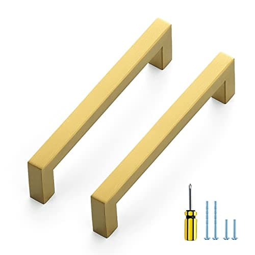 Ravinte 20 Pack Gold Cabinet Pulls 5 Inch Brushed Brass Kitchen Cabinet Handles Gold Square Kitchen Hardware for Drawer Pulls Come with Screwdriver